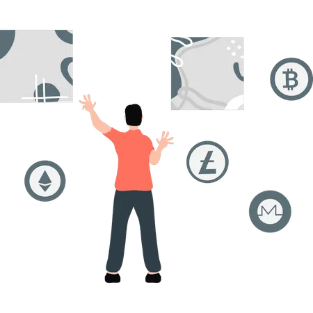 Boy buying tokens through cryptocurrencies  Illustration