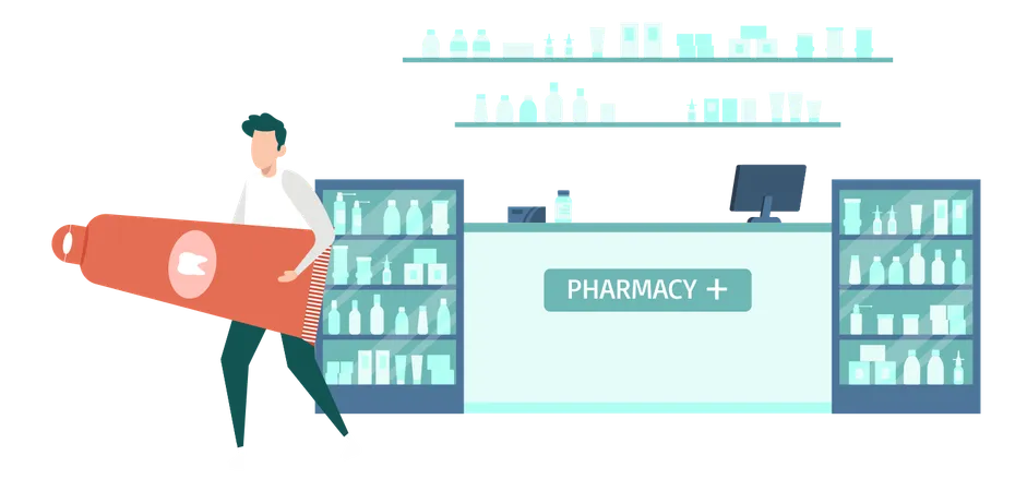 Boy Buying Toothpaste From Pharmacy  Illustration