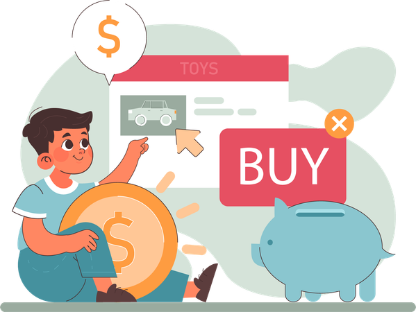 Boy buying toy car online  Illustration