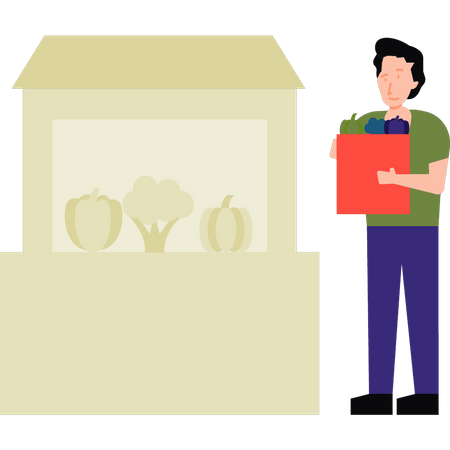 Boy buying vegetables from the shop Illustration