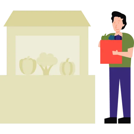 Boy buying vegetables from the shop  Illustration