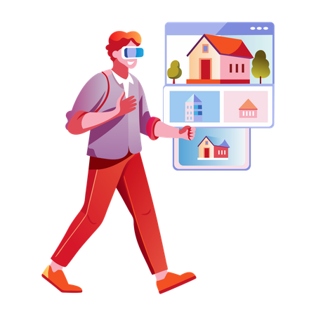 Boy buying virtual property  Illustration