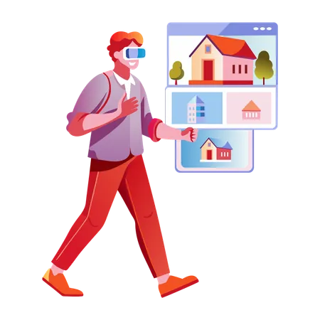 Boy buying virtual property  Illustration