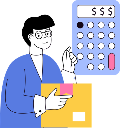 Boy calculating delivery charges  Illustration