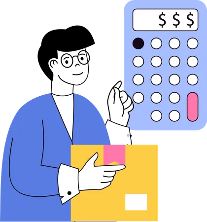 Boy calculating delivery charges  Illustration