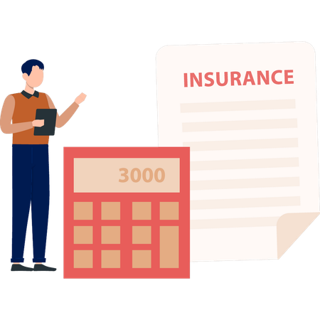 Boy calculating insurance amount  Illustration