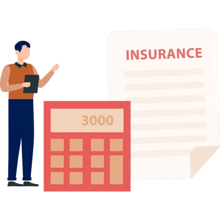 Boy calculating insurance amount  Illustration