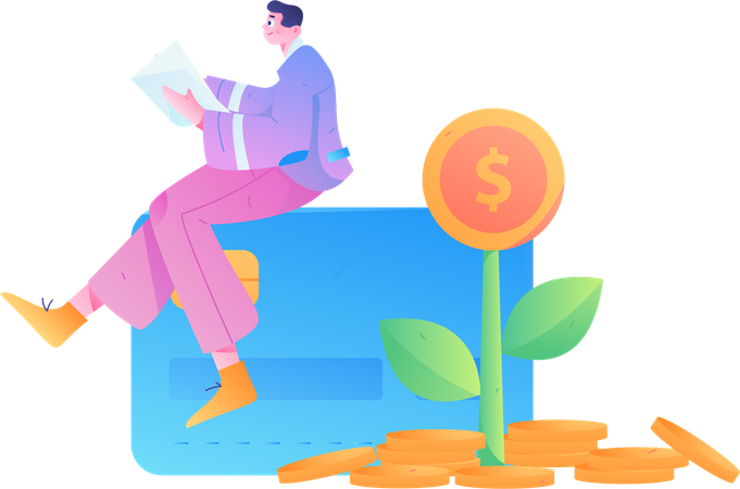 Boy calculating spend analysis  Illustration