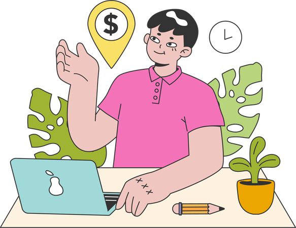 Boy calculating travel budget  Illustration