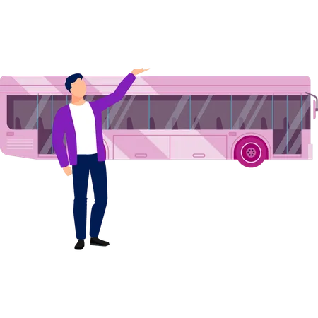 Boy calling bus  Illustration