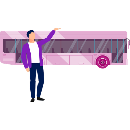 Boy calling bus  Illustration