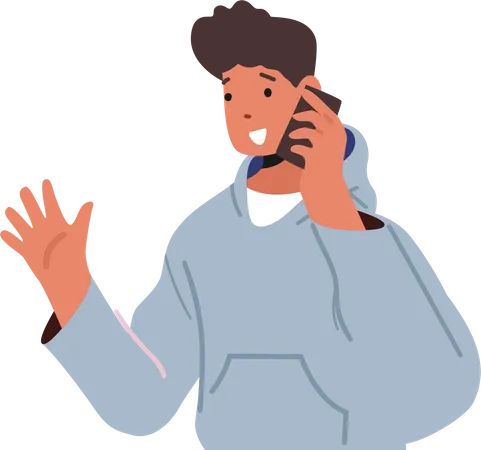 Boy calling on mobile phone Illustration