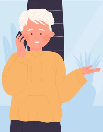 Boy Calling On Phone  Illustration