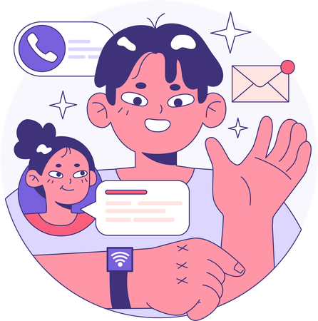 Boy calling via wearable smartwatch  Illustration