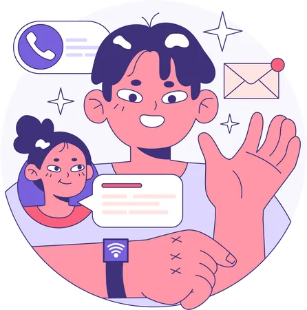 Boy calling via wearable smartwatch  Illustration