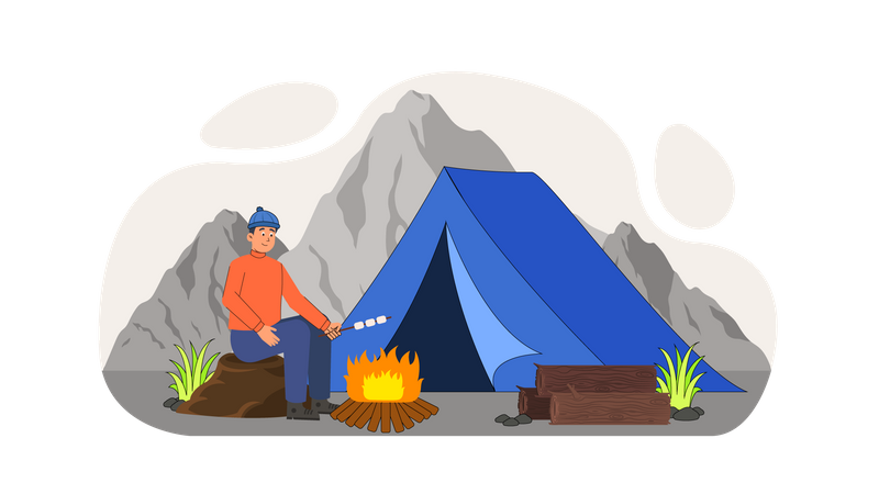 Boy camping Illustration