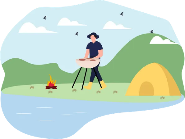 Boy camping  Illustration