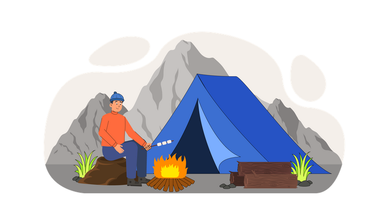 Boy camping  Illustration