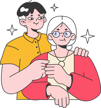 Boy caring of grandmother  Illustration