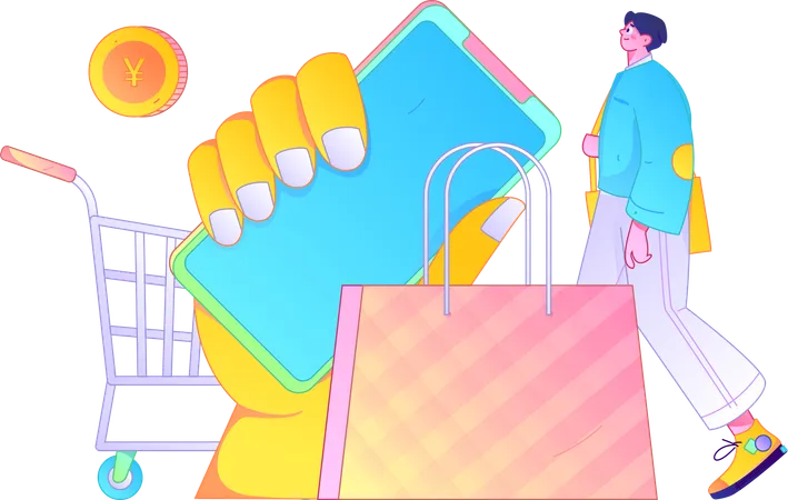 Boy carries shopping bag  Illustration