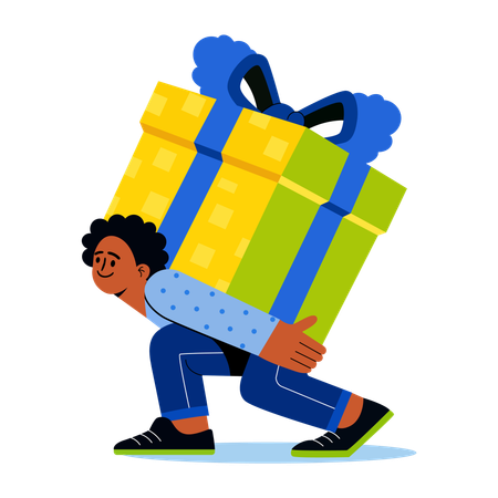 Boy carrying a huge gift on back  Illustration