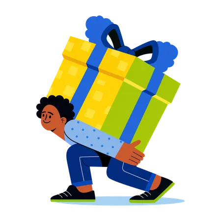 Boy carrying a huge gift on back  Illustration