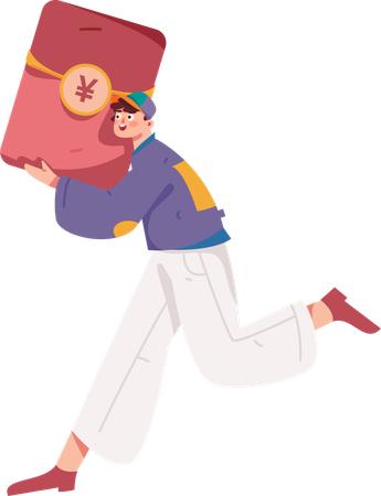 Boy carrying chinese envelope  Illustration