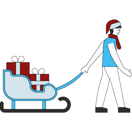 Boy carrying gift sledge Illustration