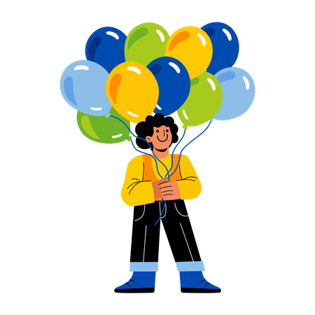 Boy carrying party balloons  Illustration