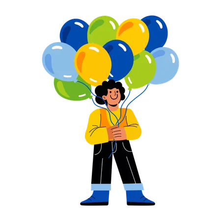 Boy carrying party balloons  Illustration