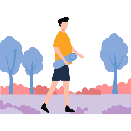 Boy carrying yoga mat for yoga  Illustration