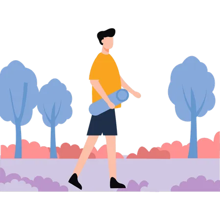 Boy Going For Exercise With Yoga Mat Illustration