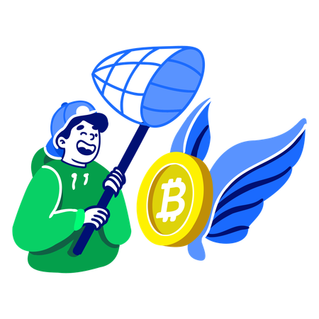 Boy Catch Bitcoin  Illustration