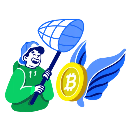 Boy Catch Bitcoin  Illustration