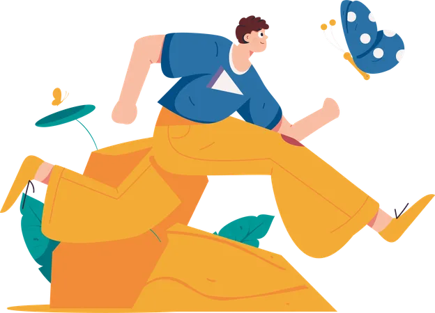 Boy catching butterfly  Illustration