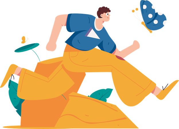 Boy catching butterfly  Illustration