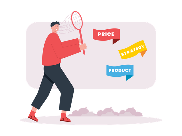 Boy catching correct price product  Illustration