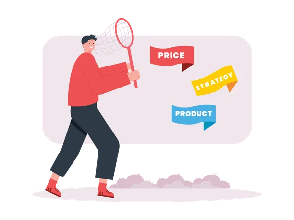 Boy catching correct price product  Illustration