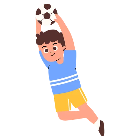 サッカーボールをキャッチする少年  イラスト