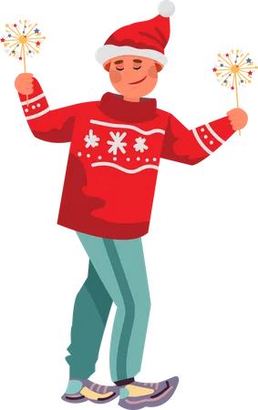 Boy celebrate Christmas party  Illustration