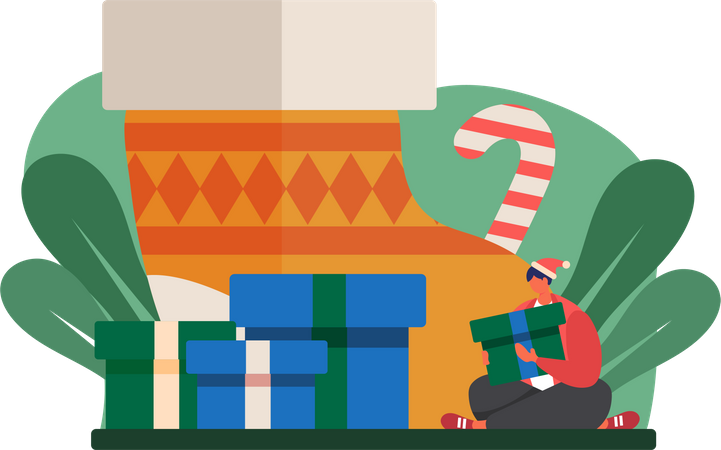 Boy celebrate christmas with gifts  Illustration
