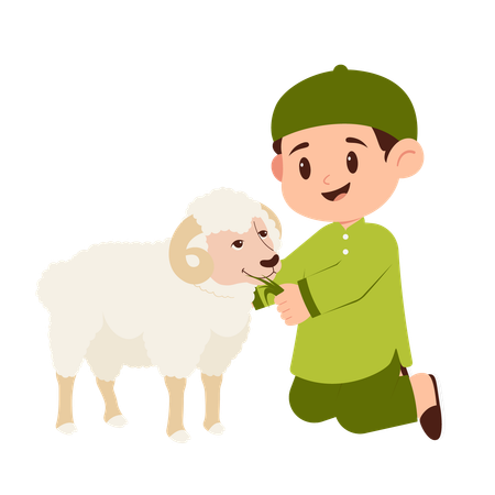 Boy Celebrate Eid Al Adha With Sheep  Illustration