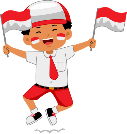 Boy celebrate Indonesia Independence Day  Illustration