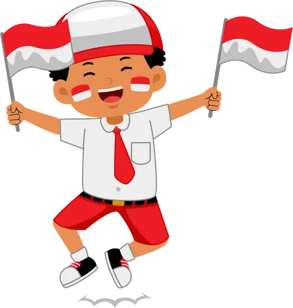 Boy Kids Celebrate Indonesia Independence Day Illustration