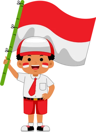 Boy celebrate Indonesia Independence Day  Illustration