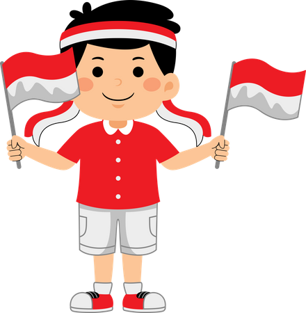 Boy celebrate Indonesia Independence Day  Illustration