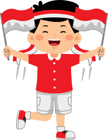 Boy celebrate Indonesia Independence Day  Illustration