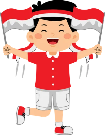 Boy celebrate Indonesia Independence Day  Illustration