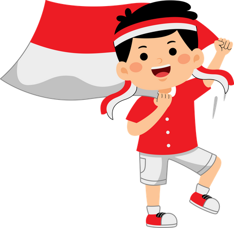 Boy celebrate Indonesia Independence Day  Illustration