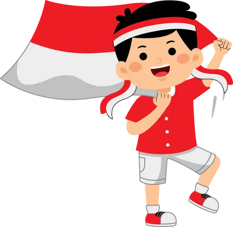 Boy celebrate Indonesia Independence Day  Illustration